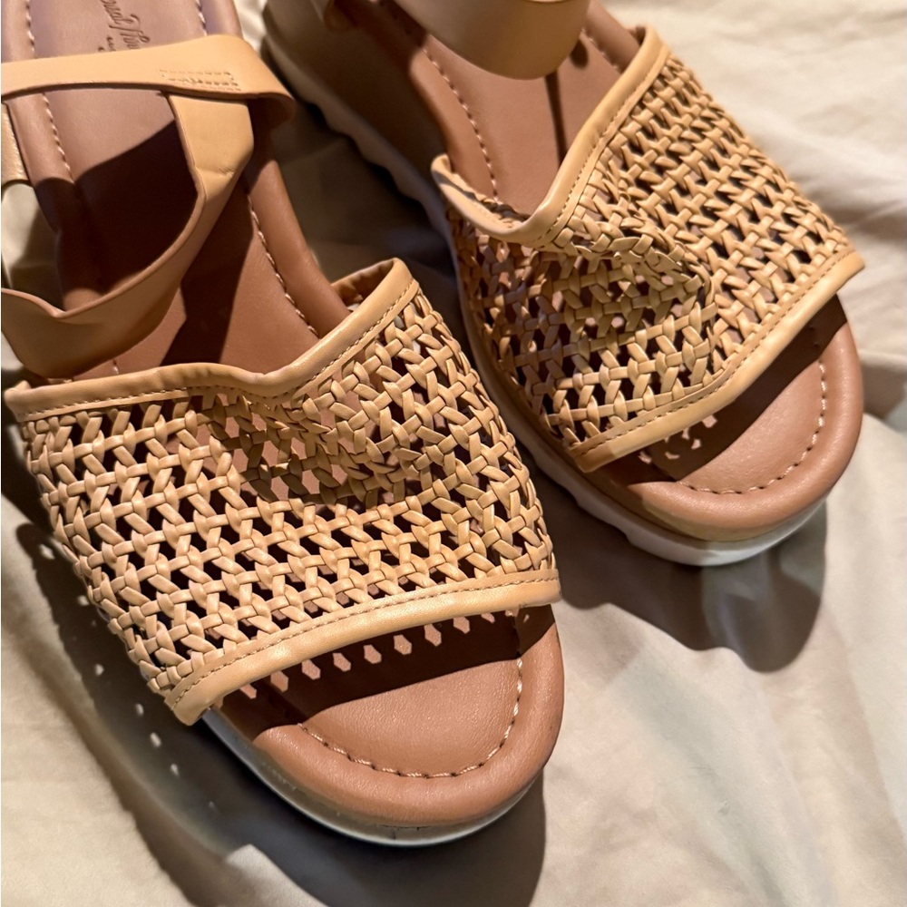 Tan Woven Platform Sandals